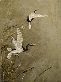 Japandi stijl: 2 vliegende kraanvogels van Studio Pieternel