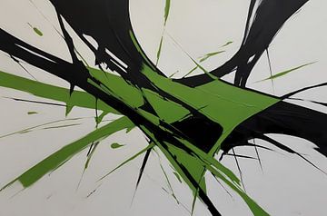 Dynamique abstraite verte et noire sur De Muurdecoratie