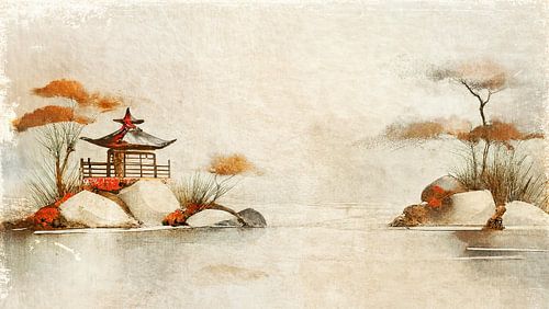 Japandi Art.  Serene  Traditionele Japanse ZEN tuin