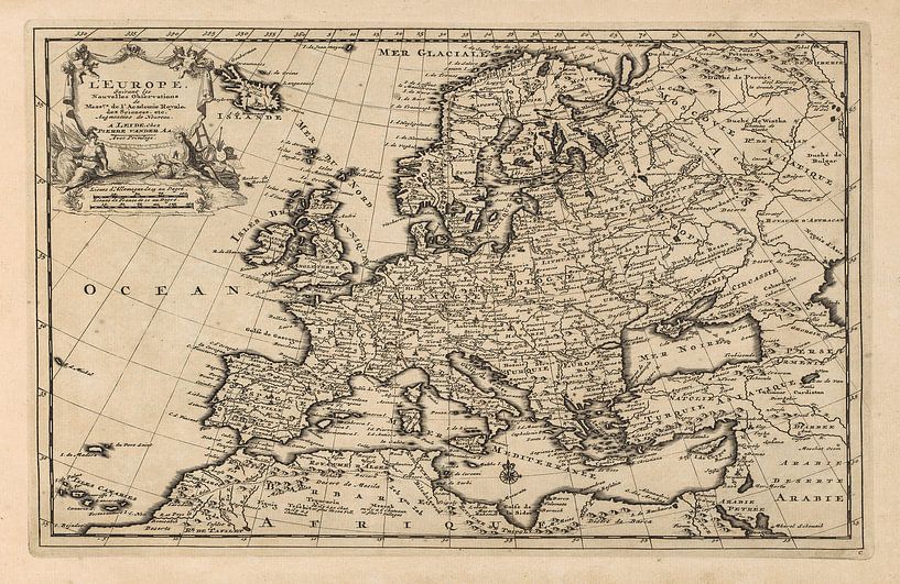 Ancienne carte de l'Europe datant d'environ 1725 par Gert Hilbink