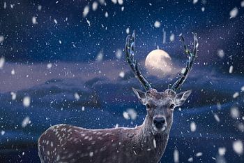 Christmas photo manipulation: Majestic Deer with Sparkling Lighting for Festive Atmosphere