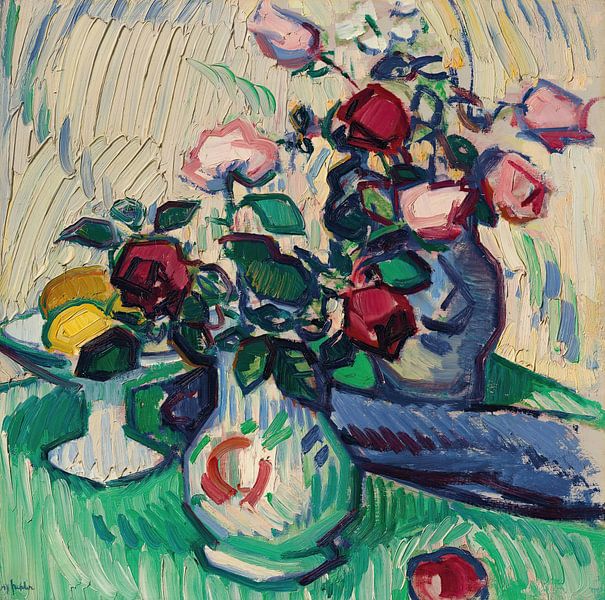 Samuel John Peploe - Fruit and roses on a table top (c. 1912) by Peter Balan