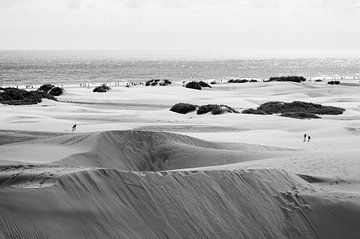 Dünen bei Maspalomas Vintage Schwarz-Weiß von Nick van Dijk