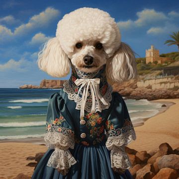 Labra Doodle in Spaanse Kleding op Strand by Surreal Media