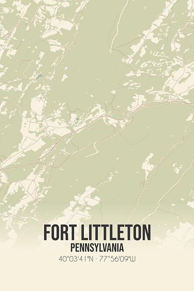 Vieille carte de Fort Littleton (Pennsylvanie), USA. par Affiches de lieux