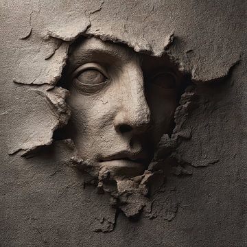 diepte relief gezicht in een witte muur