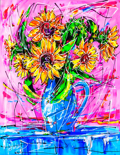 Still Life, Sunflower in Blue Jug