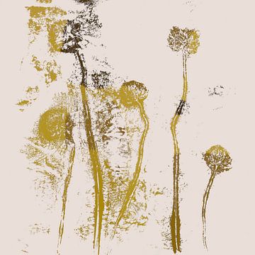 Botanica delicata. Blüten in senfgelb, braun auf beige von Dina Dankers