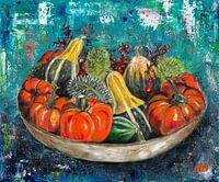 Kürbisse im Herbst, Acrylfarbe