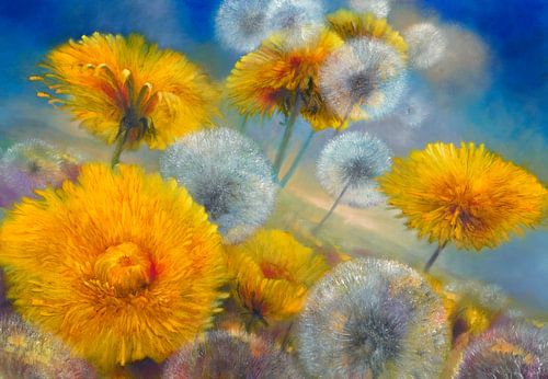 Dandelions against the infinite blue by Annette Schmucker