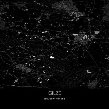 Zwart-witte landkaart van Gilze, Noord-Brabant. van Rezona