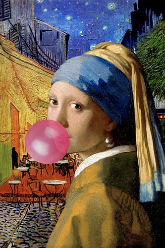 La fille à la bulle sur la terrasse