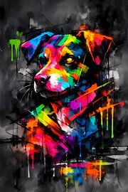 Title: Colourful dog portrait in street art style – Urban pop art terrier by ButterflyPix