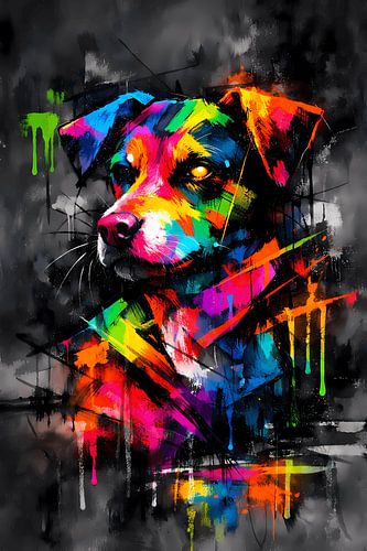 Titel: Farbenfrohes Hunde-Porträt im Street-Art-Stil – Urbaner Pop-Art Terrier
