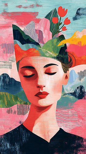 Mystical Portrait with Surreal Dreamscape and Vintage Style