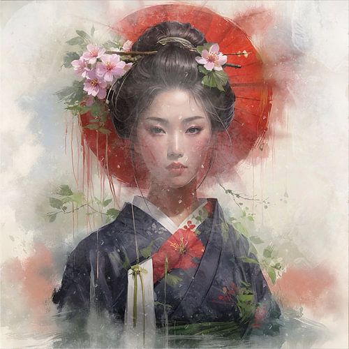 Femme asiatique élégante en kimono traditionnel sur Ljupka Kareska