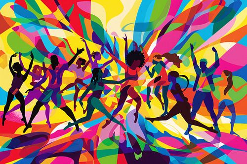 Danseurs abstraits dans une explosion de couleurs vives