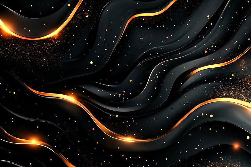 Abstracte zwart-gouden lijnen kunst van Art & Soul Creations