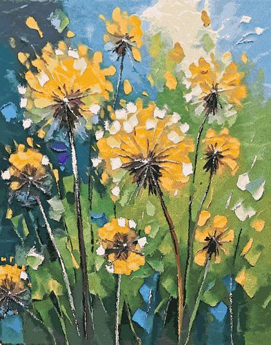 Veld met bloeiende paardenbloemen