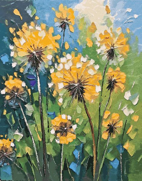 Field with flowering dandelions by Anna Marie de Klerk