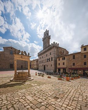 Piazza Grande en de Bron in de stad Montepulciano van Stefano Orazzini