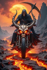 Dark Fantasy Wandbild: NECRODRYX - Der Sensenmann auf seinem dämonischen Motorrad