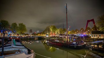 Rotterdam bij nacht van Dick van der Wilt