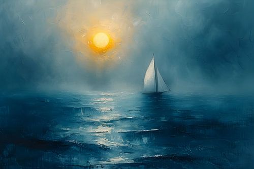 Schilderij Blauw | Zee Schilderij | Langwerpig Schilderij