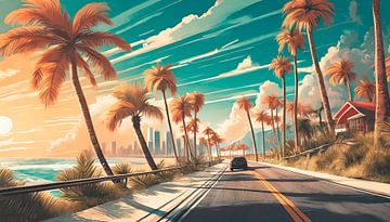 Palm trees with road to the beach by Mustafa Kurnaz