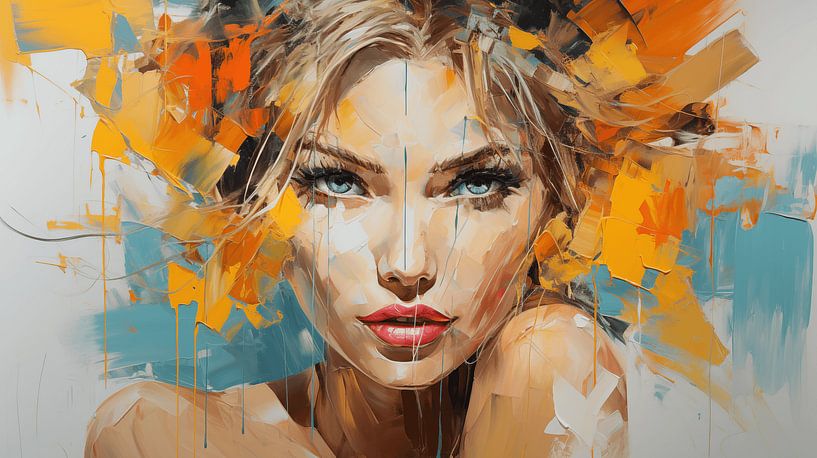 Portrait abstrait d'une femme en aquarelle-acrylique design d'art par Animaflora PicsStock