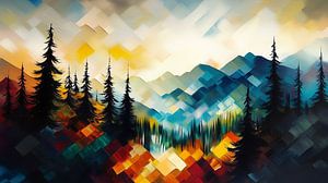 Paysage abstrait avec forêt et collines