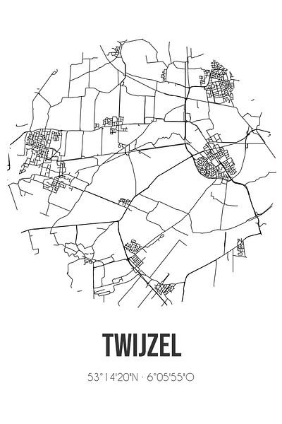 Twijzel (Fryslan) | Landkaart | Zwart-wit van Stad & Wand