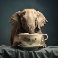 Elefant trinkt eine Tasse Tee