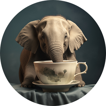 Olifant drinkt een kopje thee van YArt
