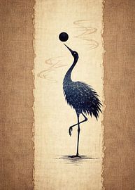 Japanese Crane Bird Zen Washi Paper Art Illustration by Faheem Beigh