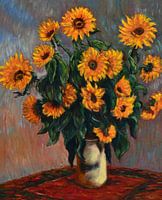 Gele zonnebloemen in impressionistische bloemenvaas