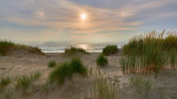 Duin met helmgras bij zonsondergang van Jenco van Zalk