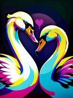 Couple of swans in love, love heart