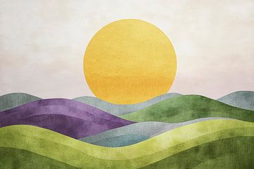 Abstract landschap met gouden zonsopgang van Poster Art Shop