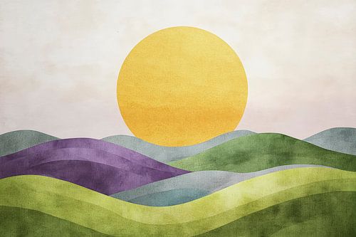 Abstract landschap met gouden zonsopgang