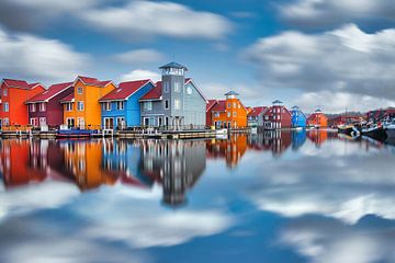 Groningen, Colourful houses in marina Reitdiephaven.