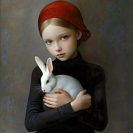 Meisje met wit konijn van Lauri Creates