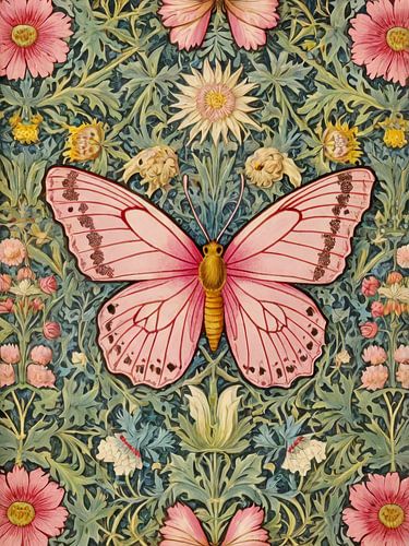Papillon rose Style William Morris