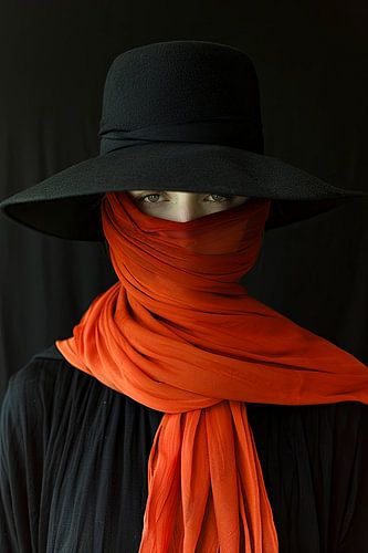 vrouw met hoed en sjaal