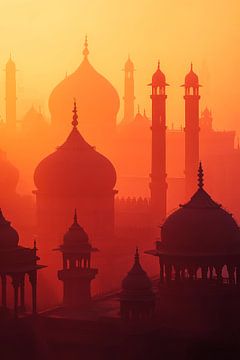 Zonsondergang boven tempels van Poster Art Shop