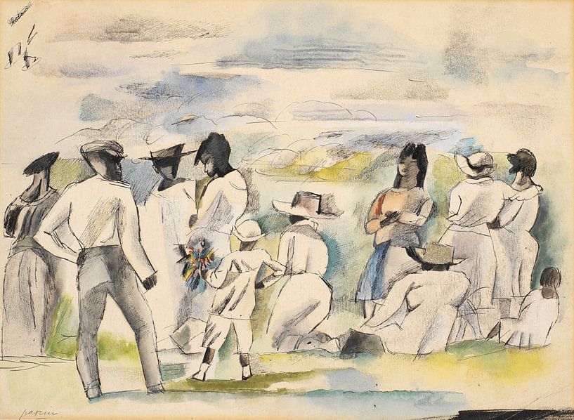 Jules Pascin, Group of figures with boy holding flowers by Atelier Liesjes