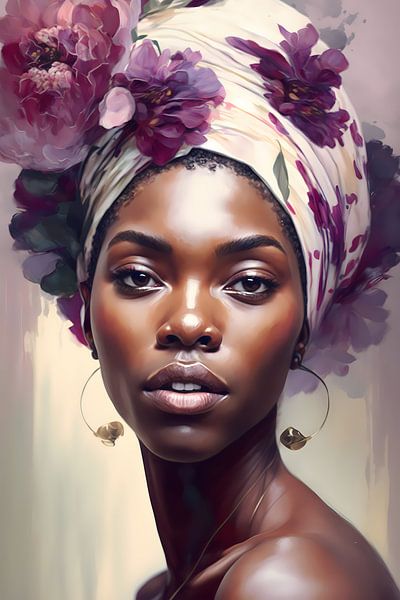 Enchanting Gaze: Sultriness and Purple Flowers. by Steinfox Art