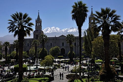 Arequipa's Central Square under the gaze of the Snowy Summits