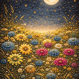 Mondschein über einer Blumenwiese von Claudia Gründler