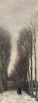 An avenue with tall trees and two strollers, Bastert, Nicholas by Teylers Museum
